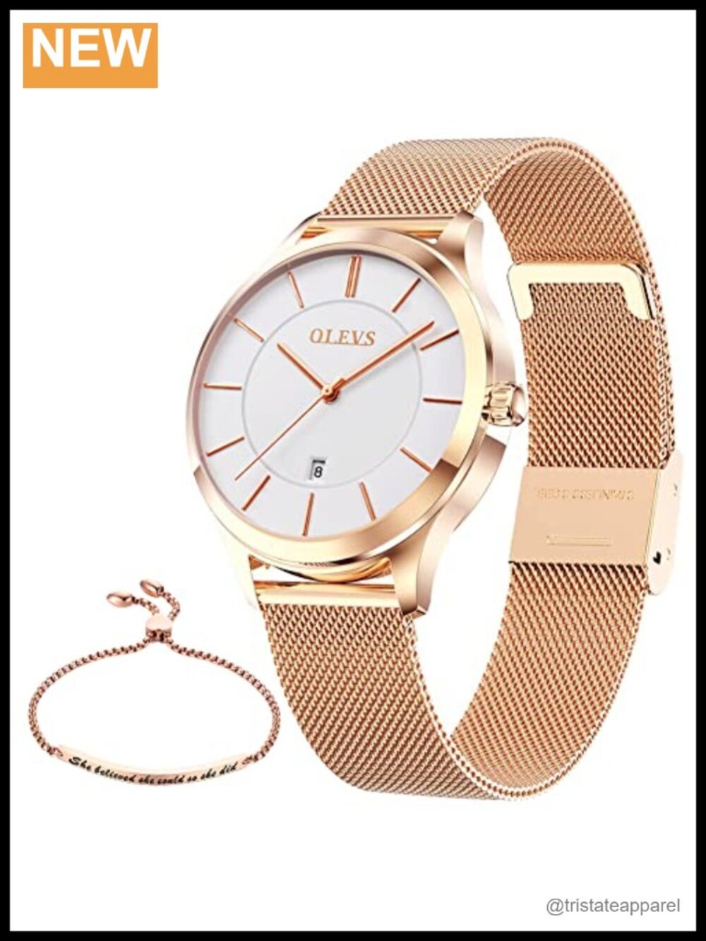 OLEVS Slim Dress Watch & Bracelet Set Mesh Band Water Resistant